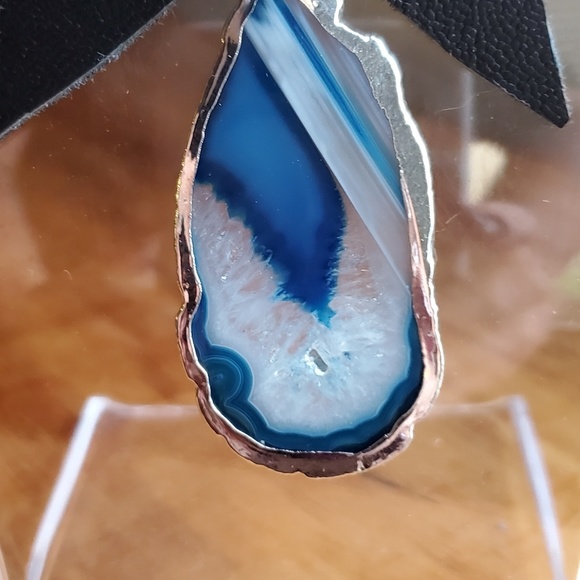 NEW💙BLUE💙 NATURAL STONE BLACK LEATHER NECKLACE - Picture 7 of 8